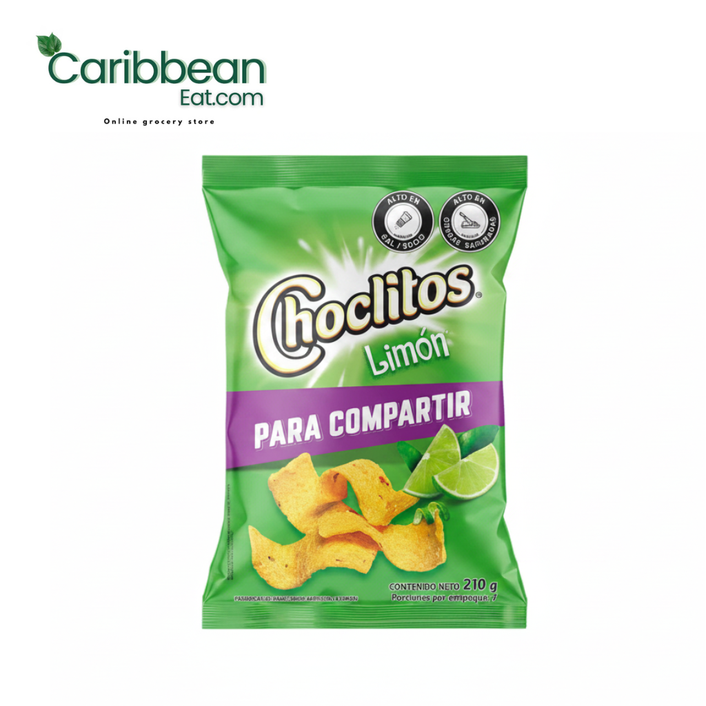 Choclitos Limón 210g, authentic Colombian lime-flavored corn snack.