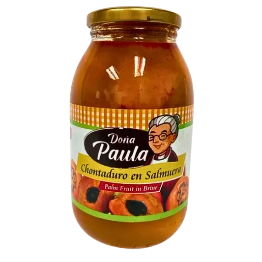 Dona Paula Chontaduro 20oz jar, featuring palm fruit in brine, showcasing Colombian tropical flavor.