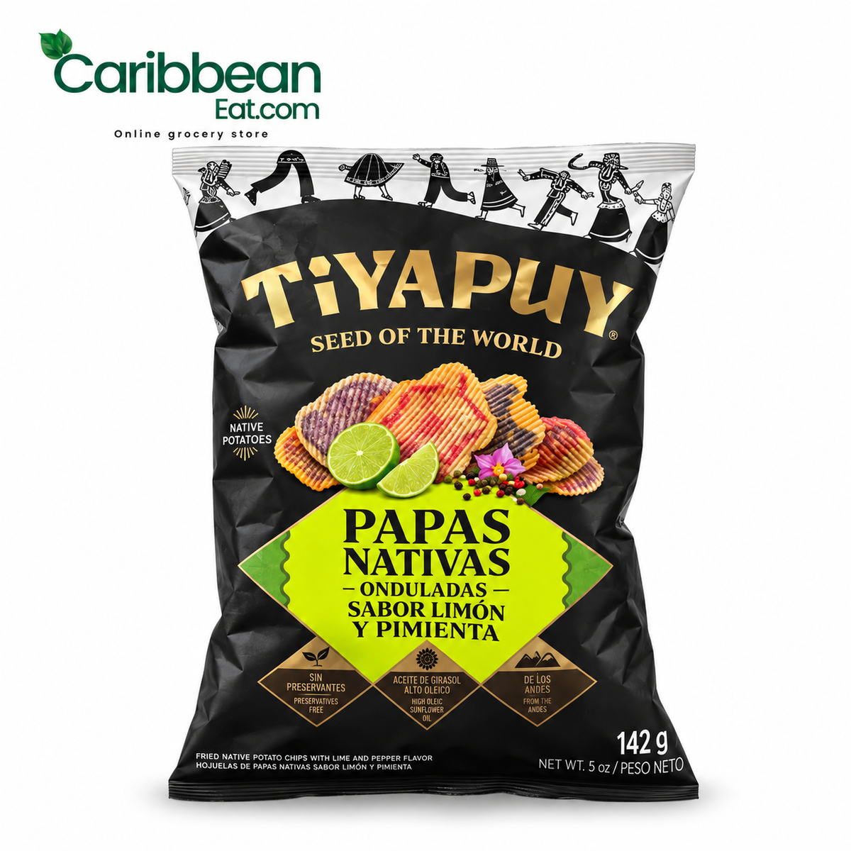 Tiyapuy Papas Nativas Onduladas Sabor Limón y Pimienta 142g
