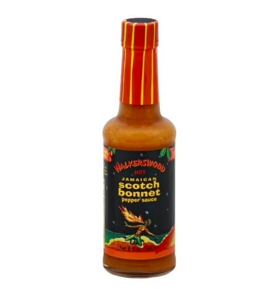 Bottle of Wylerswood Jamaican Scotch Bonnet pepper sauce on a white background