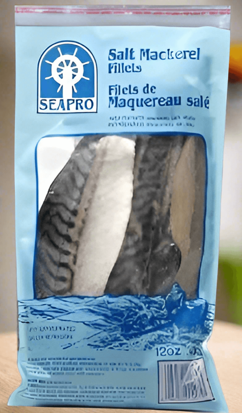 SEAPRO Salt Mackerel Fillet 12oz package showcasing premium salted fish for healthy meal options.