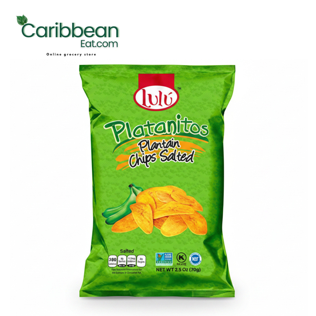 Lulu Plantain Strips 12.3 oz, crispy plantain snack.